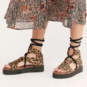 COPY - Free People Aubrey Wrap Sandal in Cheetah, Platform, Lace Up, Size 9.5 E…